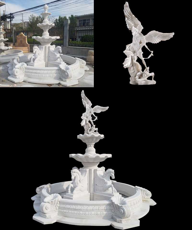 Antique White Marble Outdoor Horse Garden Water Fountain for Sale