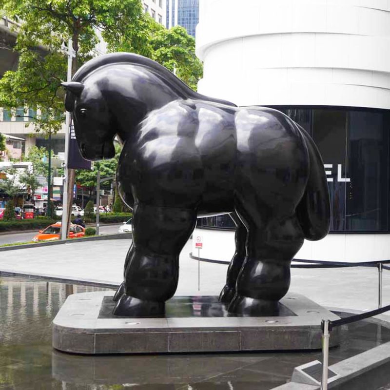 Giant Black Botero Horse Bronze Sculpture for Commercial Plaza Landscaping
