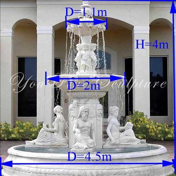 Hand carved 3 tiered pure white marble fountains with figure statues design for sale for front yard decor--MOKK-86