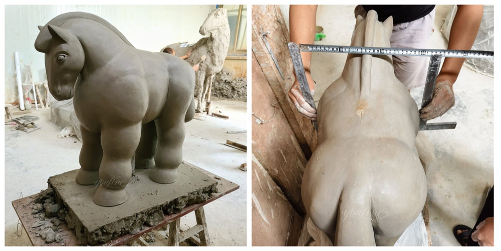 Handmade Clay Model of Botero Fat Horse Sculpture in Workshop