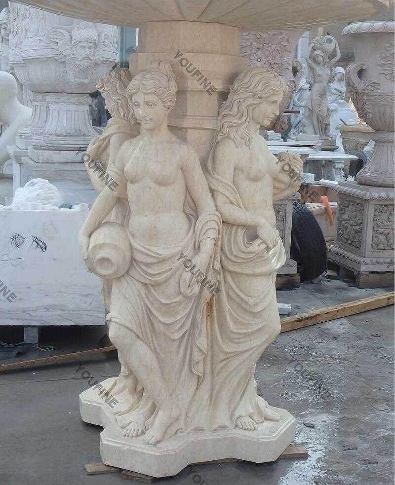 Marble angel water fountain with lion head statue