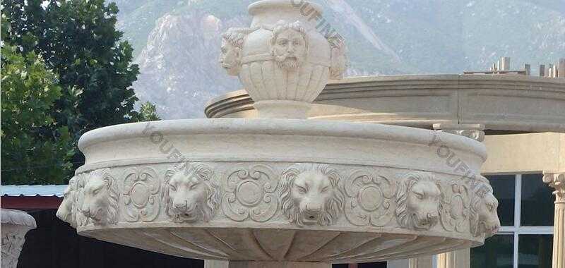 Marble angel water fountain with lion head statues for sale