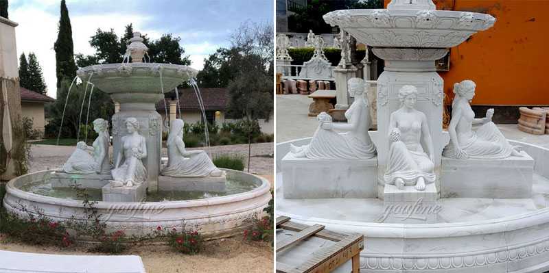 Outdoor white figure life size tiered water white marble fountains design for our american friend's front yard for sale