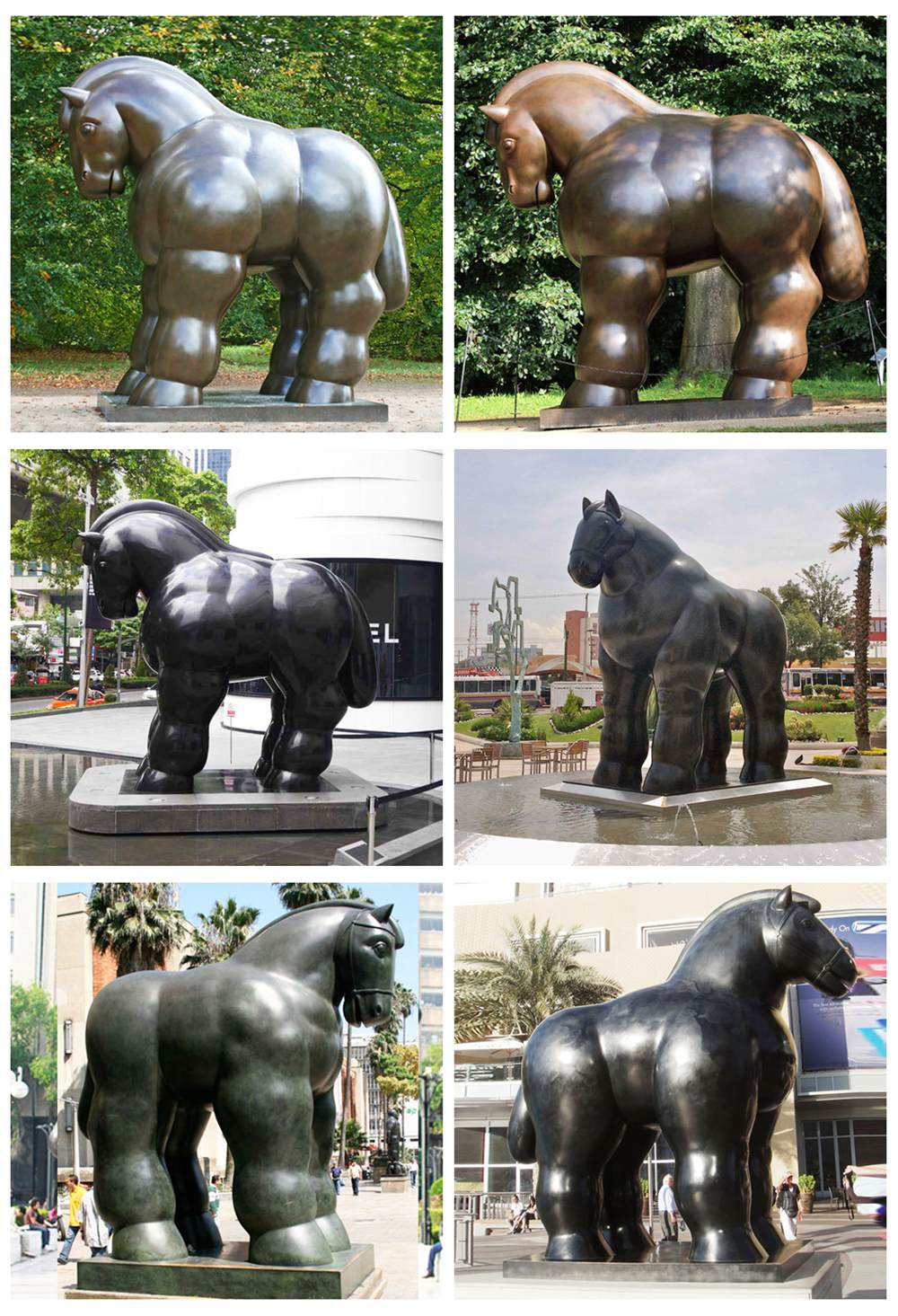Various Finishes of Giant Fernando Botero Style Fat Horse Bronze Sculpture Public Landmark