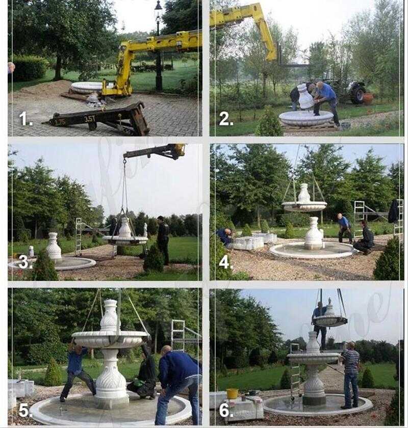 installation process of marble fountain