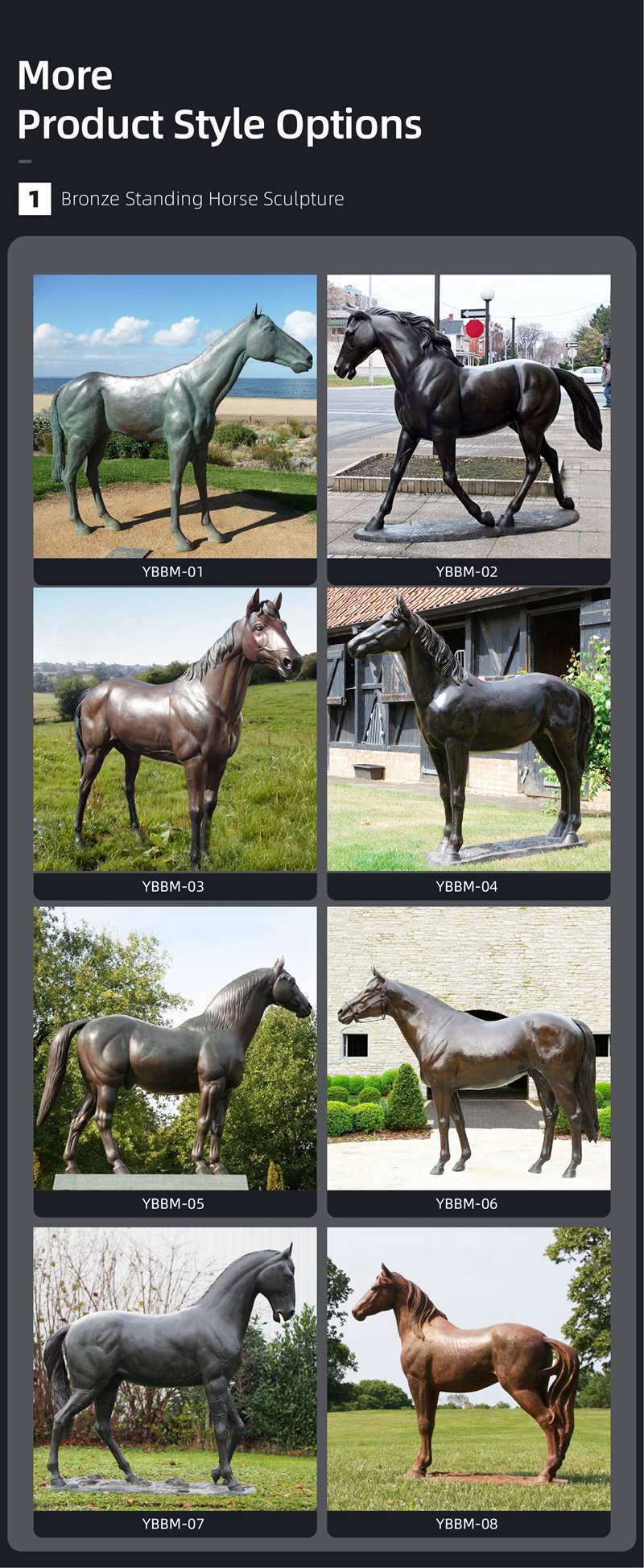 outdoor life size horse statue