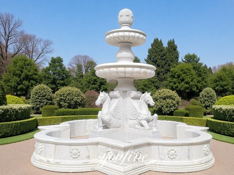 white garden horse water fountain art