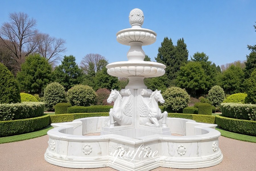 white garden horse water fountain art
