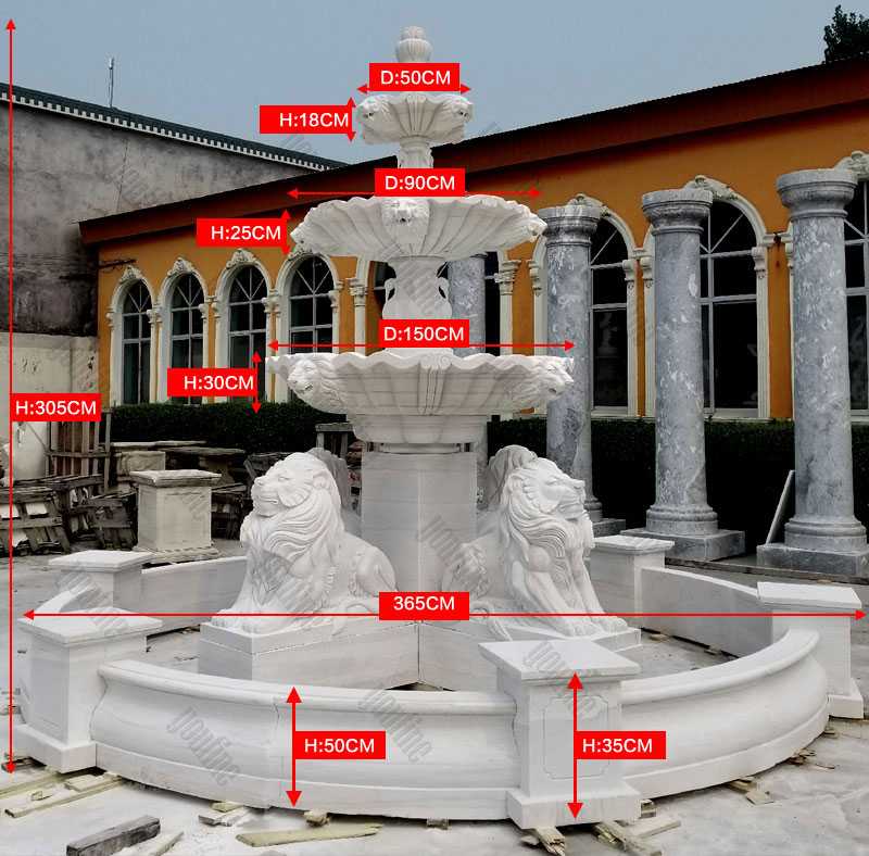 white marble fountain tiered patio outdoor with four lion statue design for sale