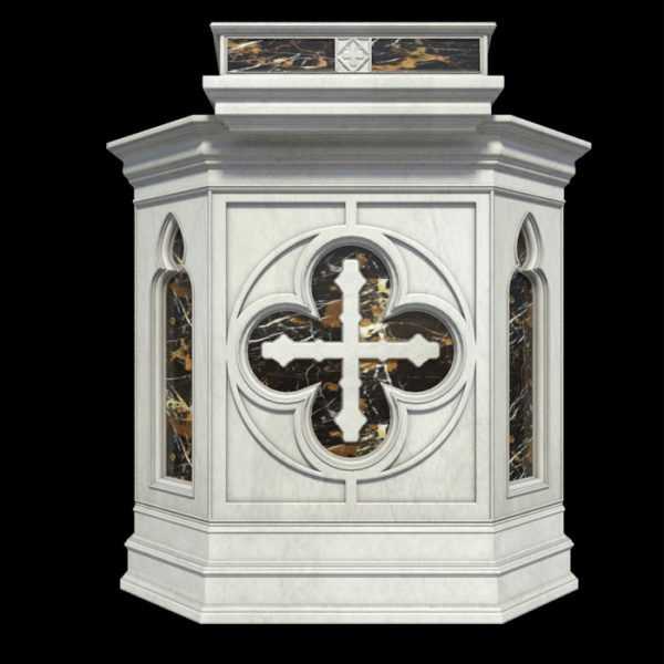 Hand Carved Modern Church Pulpit Design in Natural White Marble CHS-358