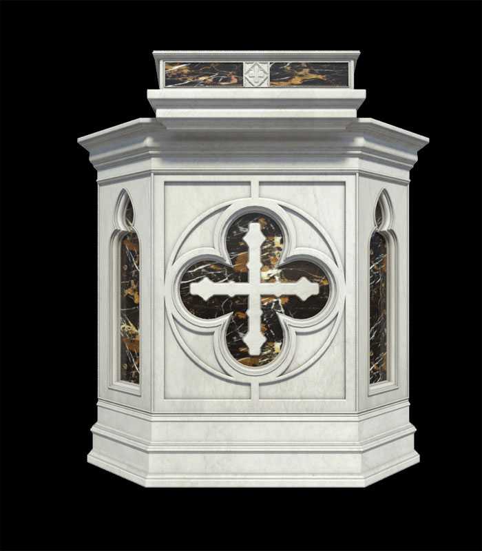 Hand Carved Modern Church Pulpit Design in Natural White Marble CHS-358