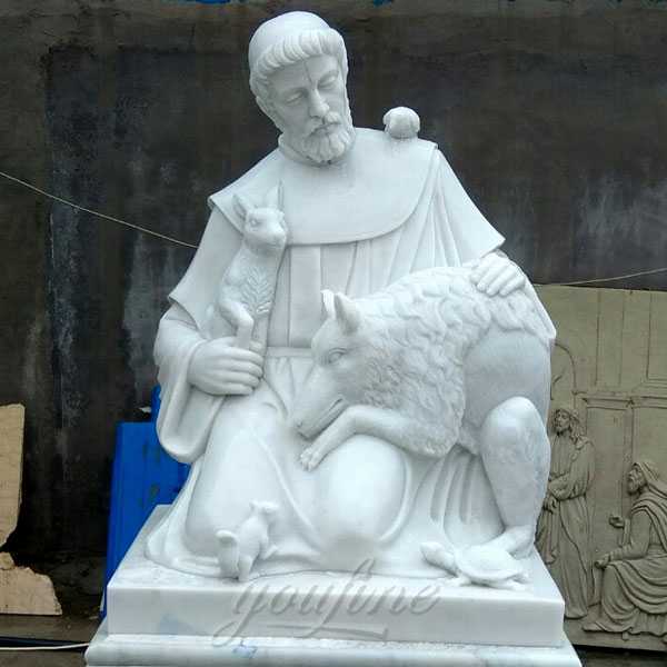 Catholic Factory Directly Supply Religious Life Size Sculptures of St. Francis of Assisi with Animals Statue Designs for Sale