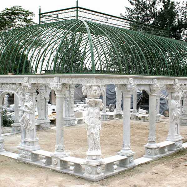 Grand classical greek style white marble pavilion gazebo with elegant woman statues for wedding ceremony decor