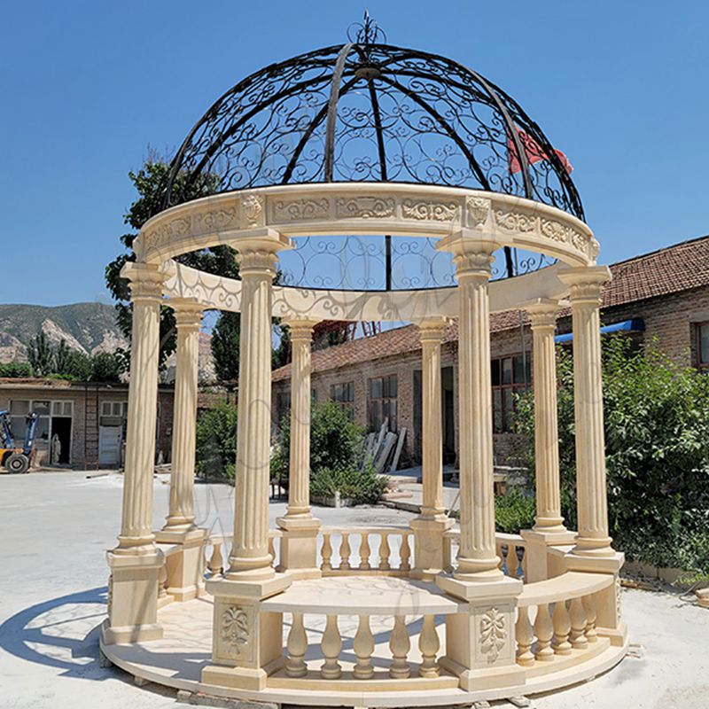 Large Beige Marble Gazebo with Railing for Sale MOKK-22