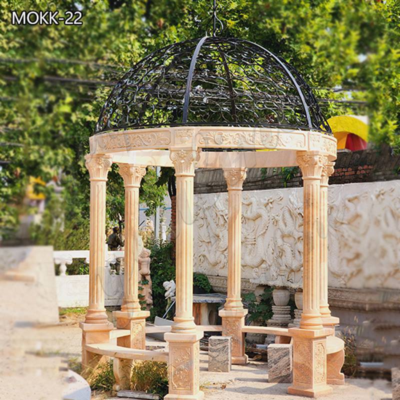 Large Beige Marble Gazebo with Railing for Sale MOKK-22