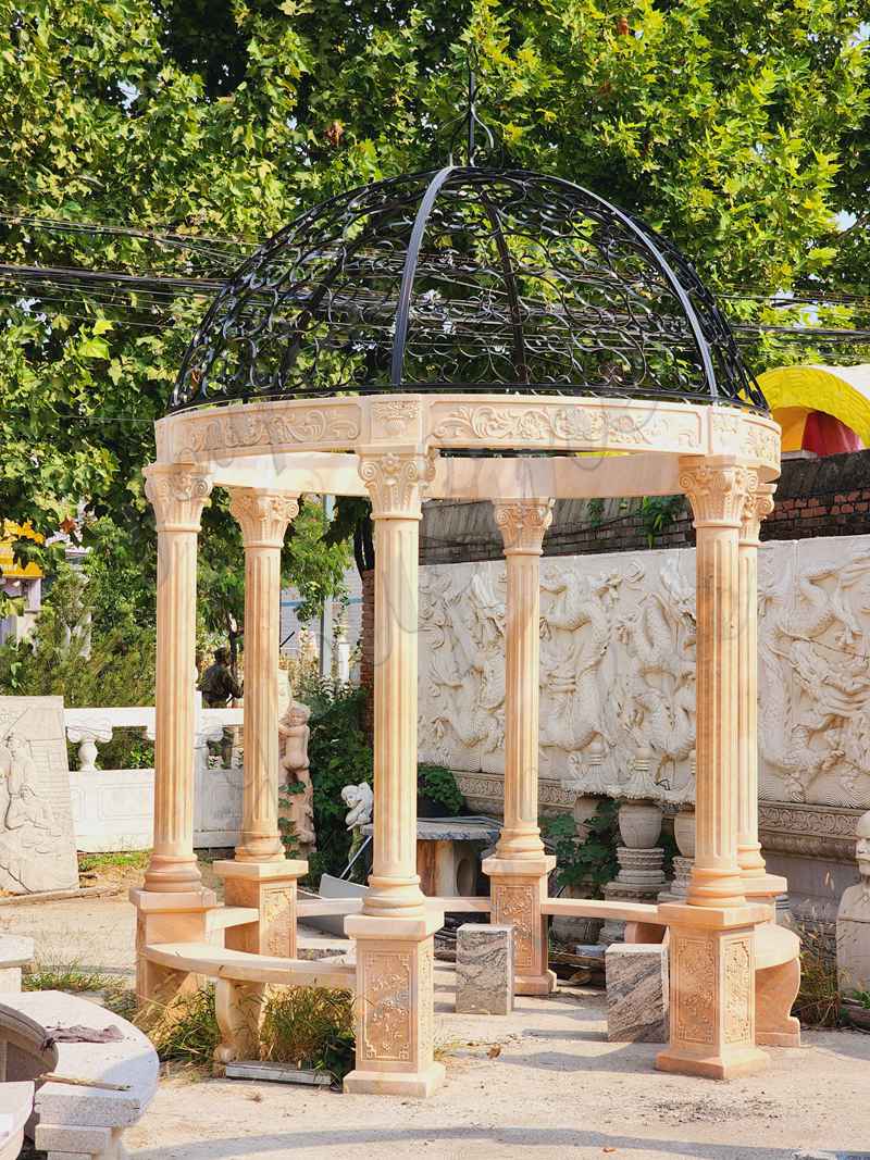 Large Beige Marble Gazebo with Railing for Sale MOKK-22