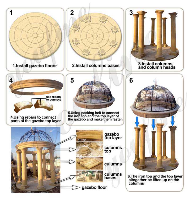 MOKK-26 Outdoor White Marble Pavilion Gazebo Installing Diagram