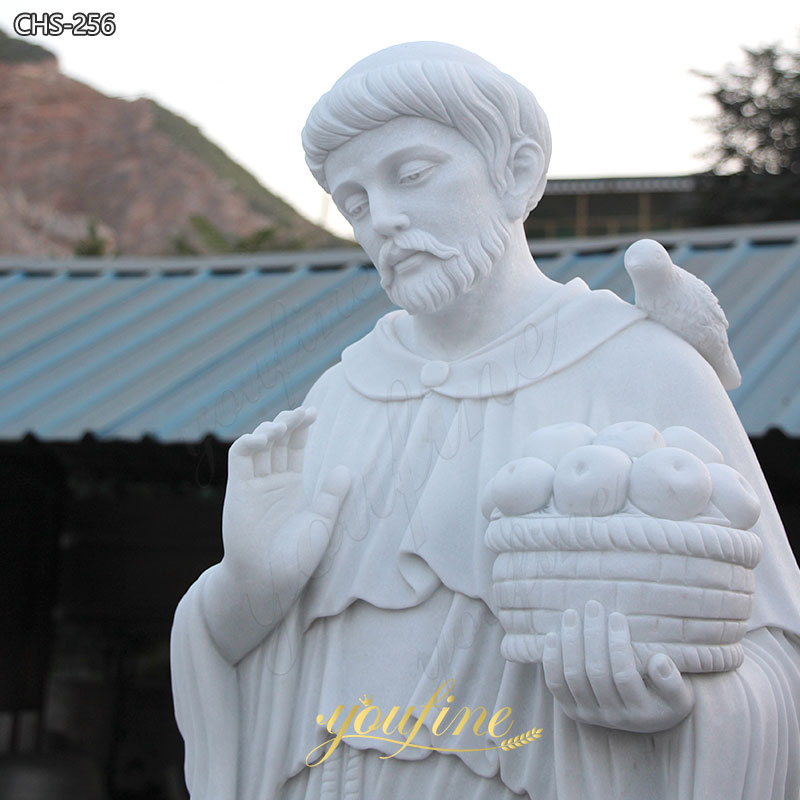 white Marble Saint Francis of Assisi Garden Statue details