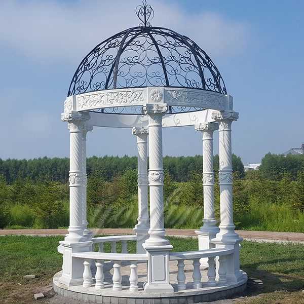 Outdoor Garden Ornament hand carved white stone marble gazebo for wedding