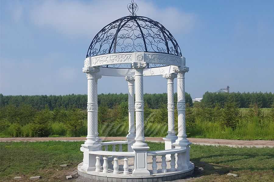 Outdoor Garden Ornament hand carved white stone marble gazebo for wedding