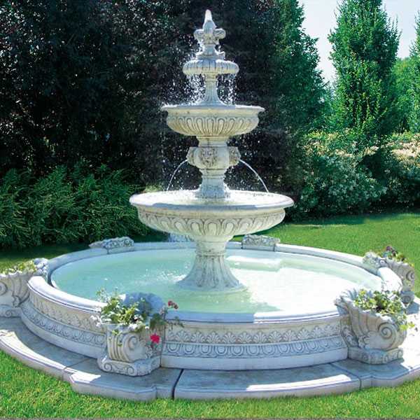 Outdoor hand carved garden life size two tiered pure white marble fountain for backyard decor for sales