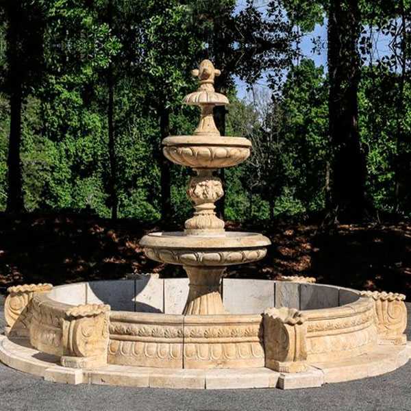 Outdoor hand carved garden life size two tiered pure white marble fountain for backyard decoration for sales