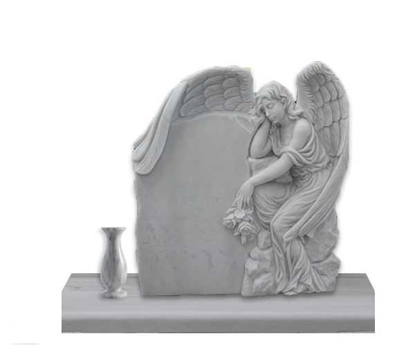 White marble angel tombstone with flower pots for sale