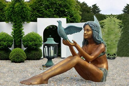Customized Fairy Bronze Garden Angel Statue with Dove BOKK-162