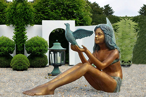 Customized Fairy Bronze Garden Angel Statue with Dove BOKK-162