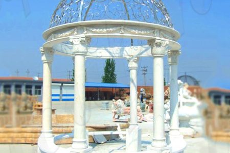 White Marble Gazebo with Iron Dome Netting Designs MOKK-30