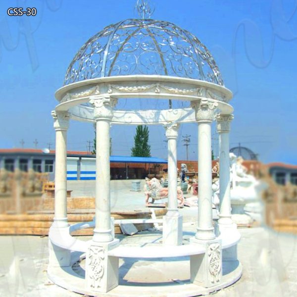 cheap home depot white marble gazebo with iron dome netting design for wedding decor for sale