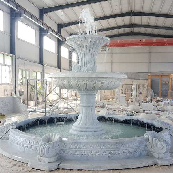 Hot Selling Hand Carved Two Tiered Life Size Pure White Marble Fountain for Garden Decor for Sale–MOKK-07