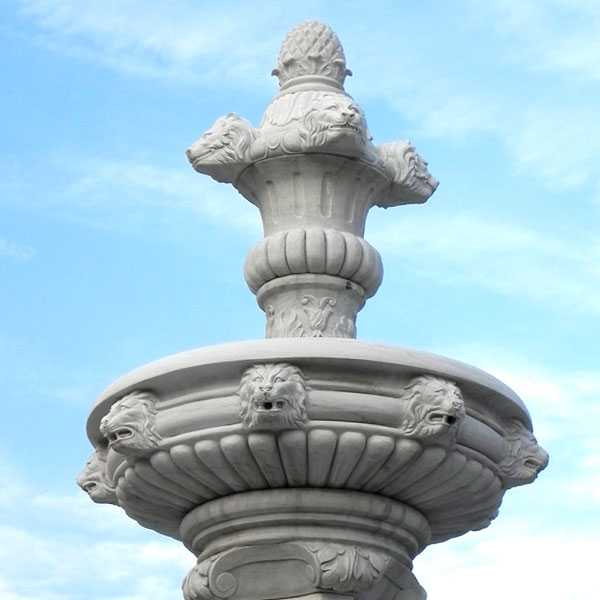 life size cheap two tiered garden pure white marble fountain with lion and figure statue for sales