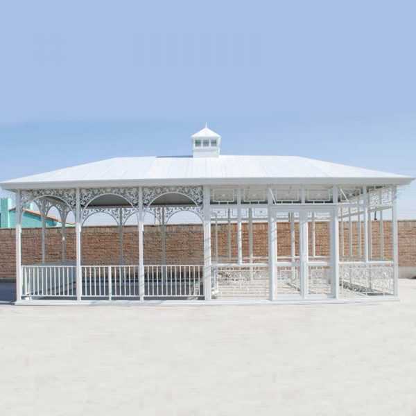 white large custom made outdoor wrought iron gazebo for wedding ceremony for sale