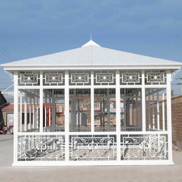 white large outdoor wrought iron gazebo for wedding ceremony for sale