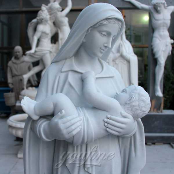 white marble outdoor catholic church statue our lady of Mary with baby Jesus statue for sale