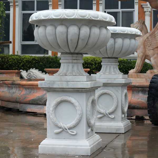 Cheap White Marble Outdoor Flower Pot On Stock For Garden Decor For Sale