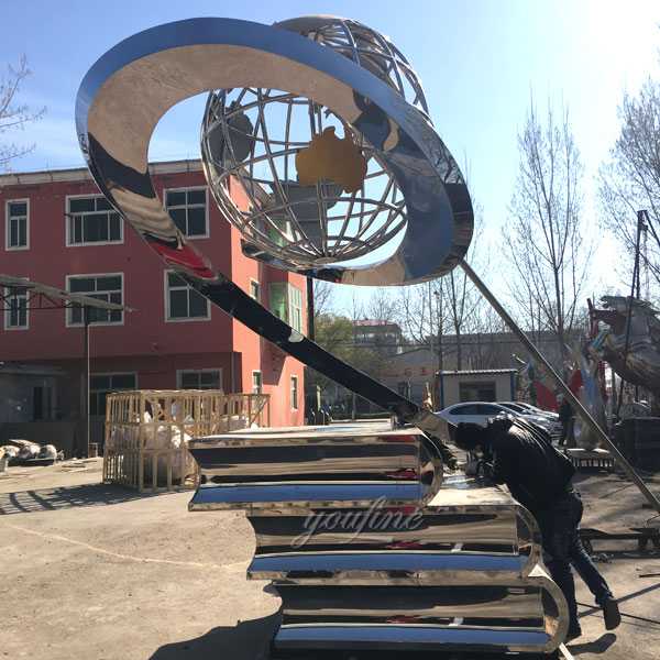 Contemporary Large Polished Stainless Steel Globe Sculpture With