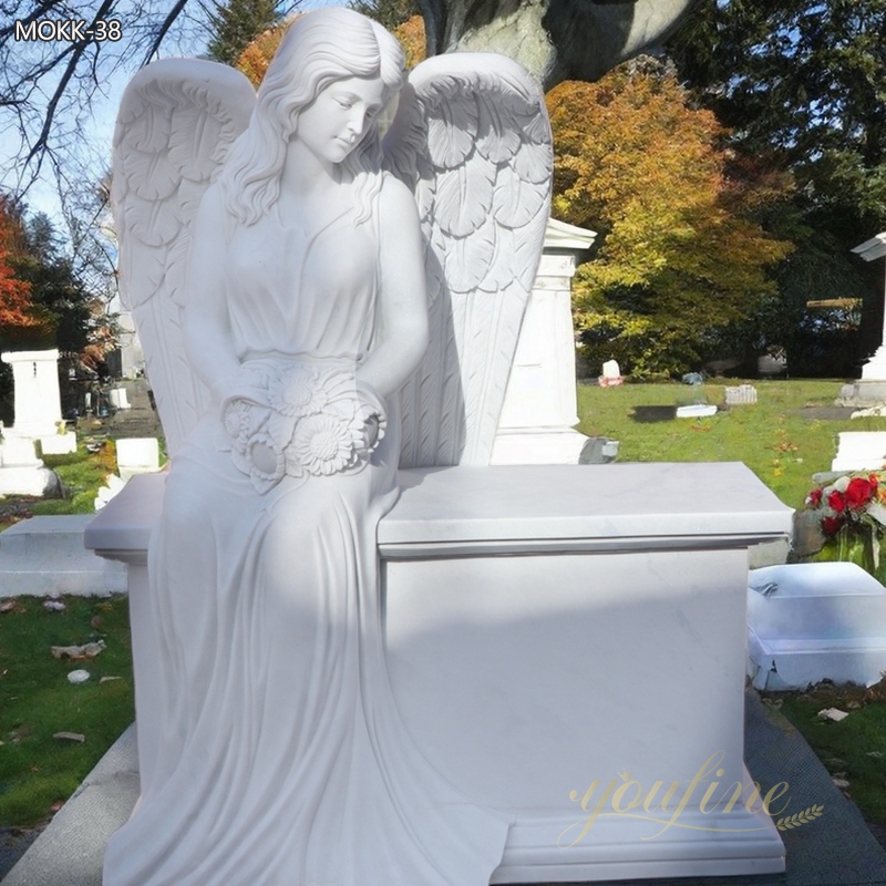 Hand Carved White Marble Angel Tombstone Memorials for Sale