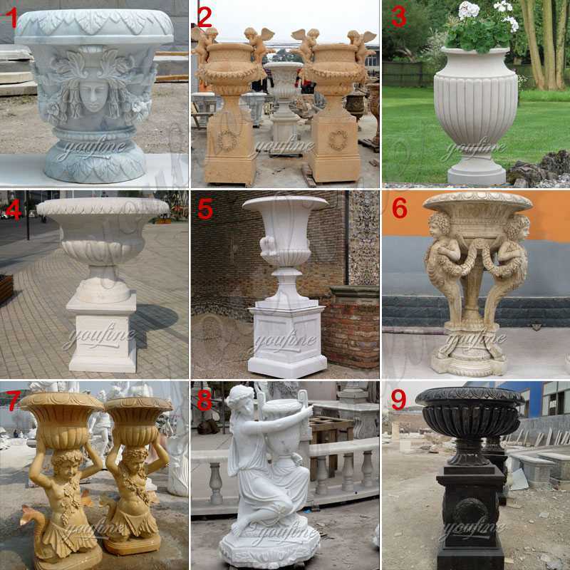 High Quality White Marble Planter with Figure for Garden Decor