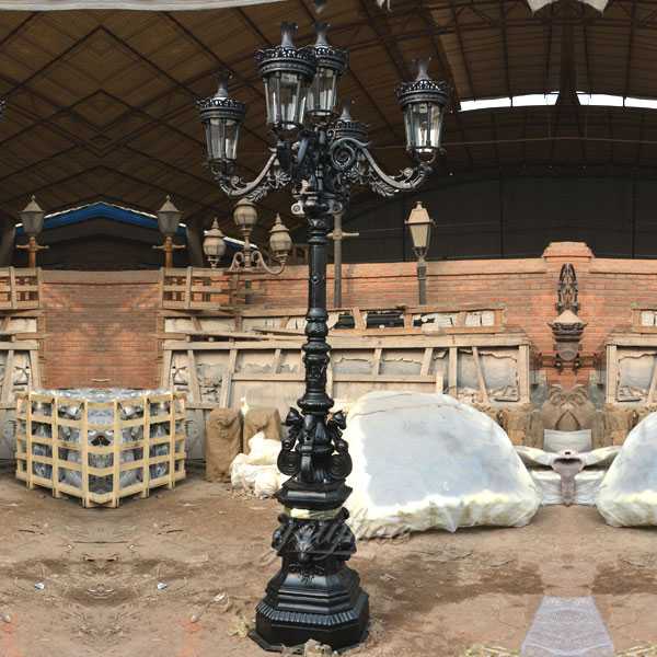 High quality luxury black cast iron lamp post designs manufacturers for garden decor--IOK-140