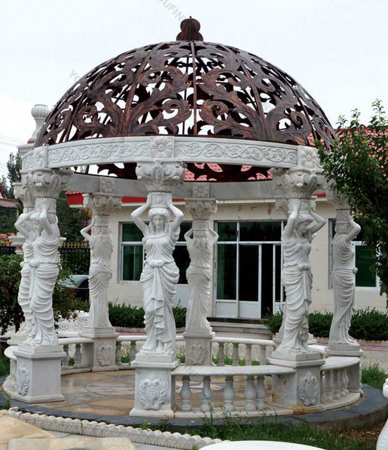 High-quality-outdoor-white-marble-pergola-with-maidens-gazebo-designs-for-yard-decor