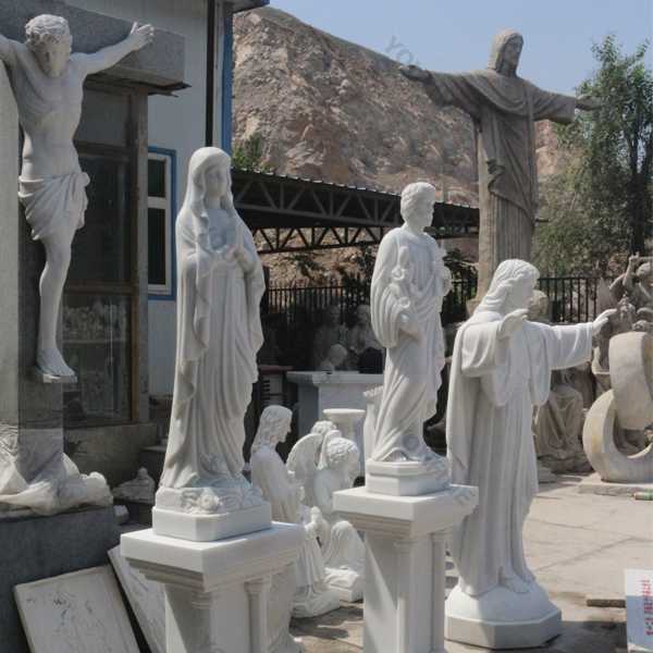 Holy family outdoor statues made of white marble for catholic church decor