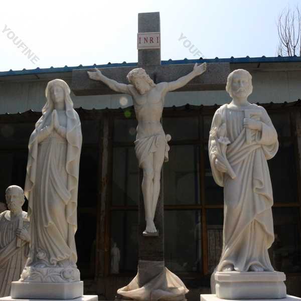 Holy family outdoor statues made of white marble for catholic church using