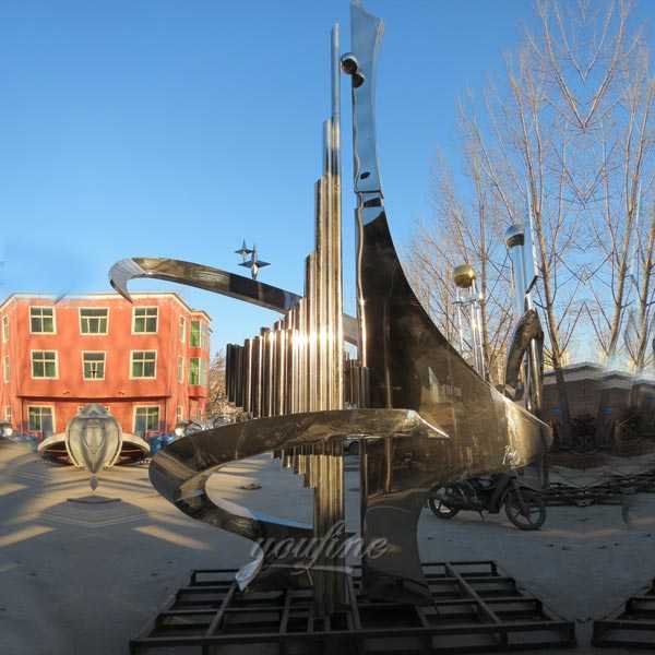 Large modern high quality mirror high polished abstract metal art outdoor stainless steel sculpture for sale–CSS-21