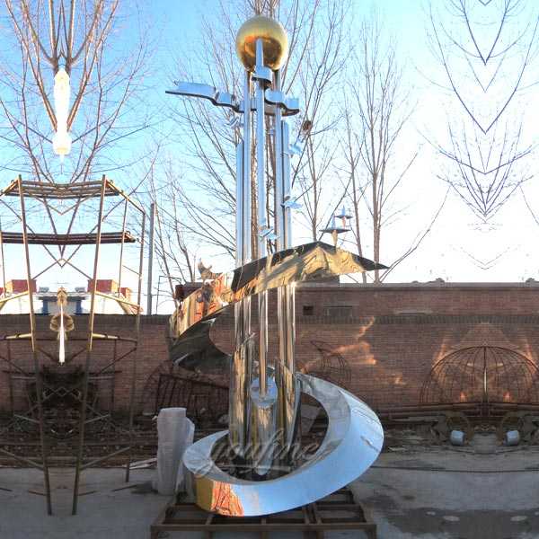 Large outdoor mirror high polished abstract stainless steel roundabout sculpture designs for sale
