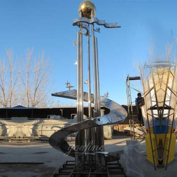 Large outdoor mirror high polished abstract stainless steel roundabout sculptures designs for sale