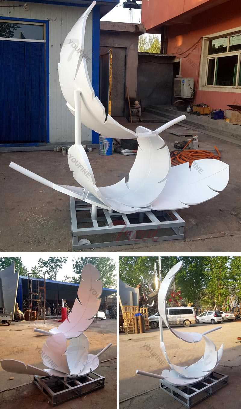 Modern feather art stainless steel three white feathers ... Modern feather art stainless steel three white feathers