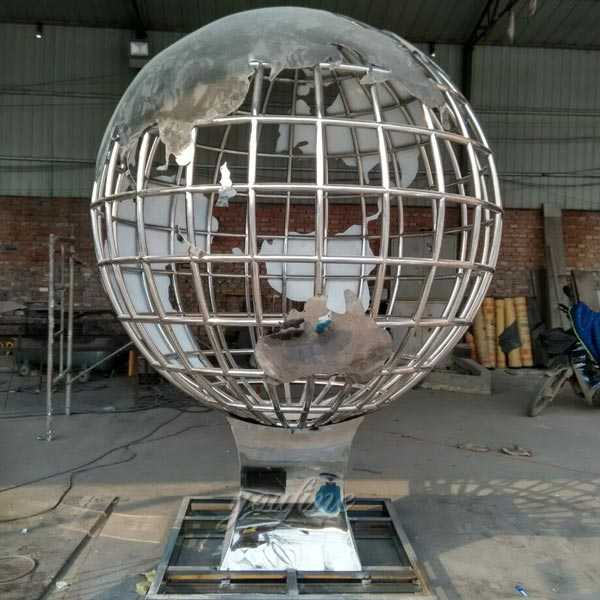 Modern metal art style factory supply stainless steel globe sculpture design for public decor on sale