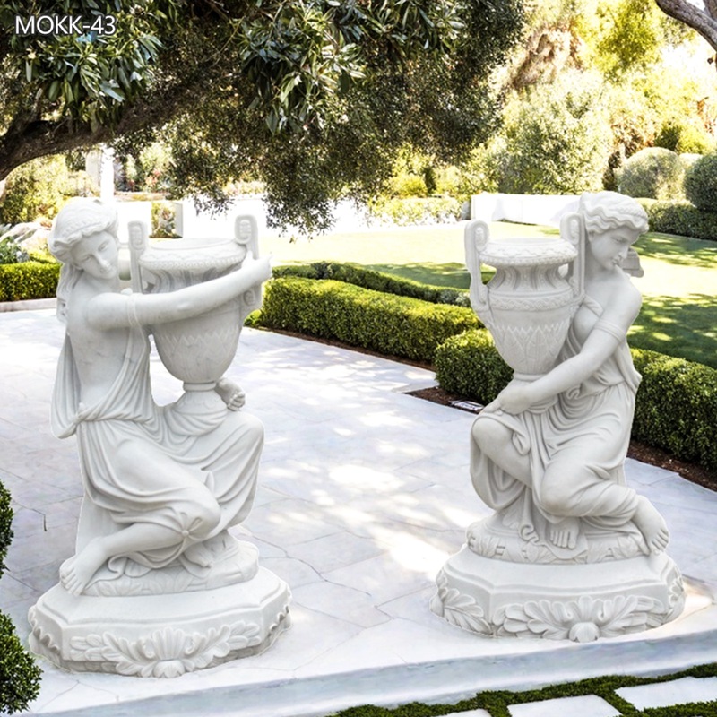 Outdoor Large White Marble Planter with Maiden for Sale